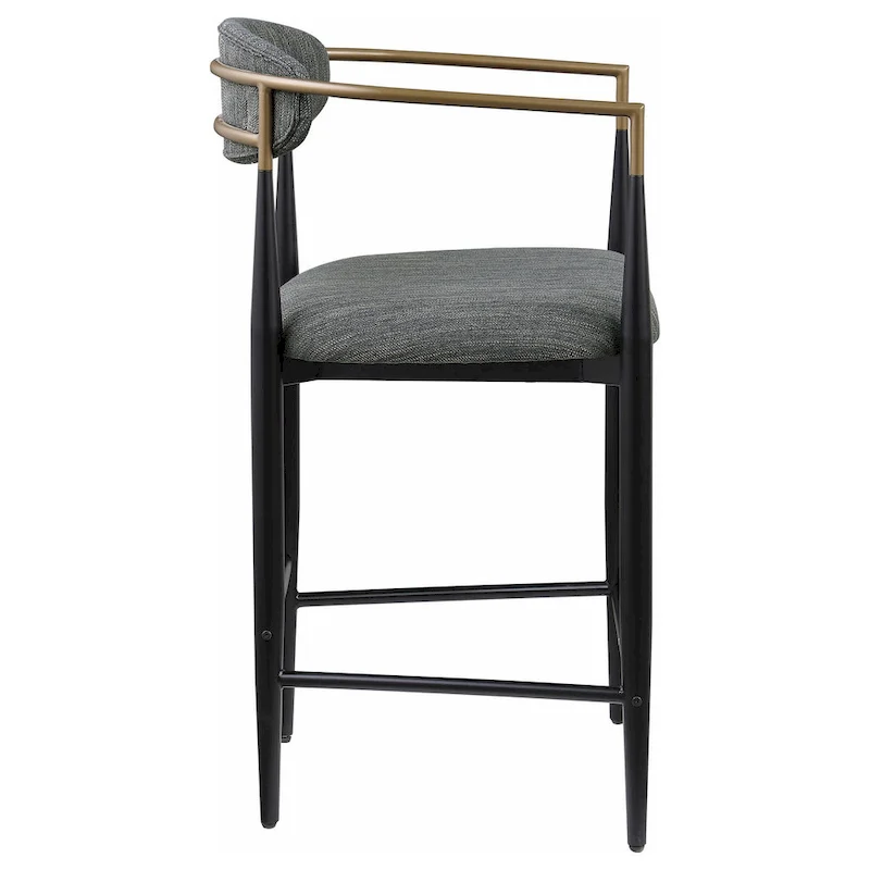 Tiara Counter Chair Set of 2, Gray Fabric, Gold, Black Metal 25 Inch