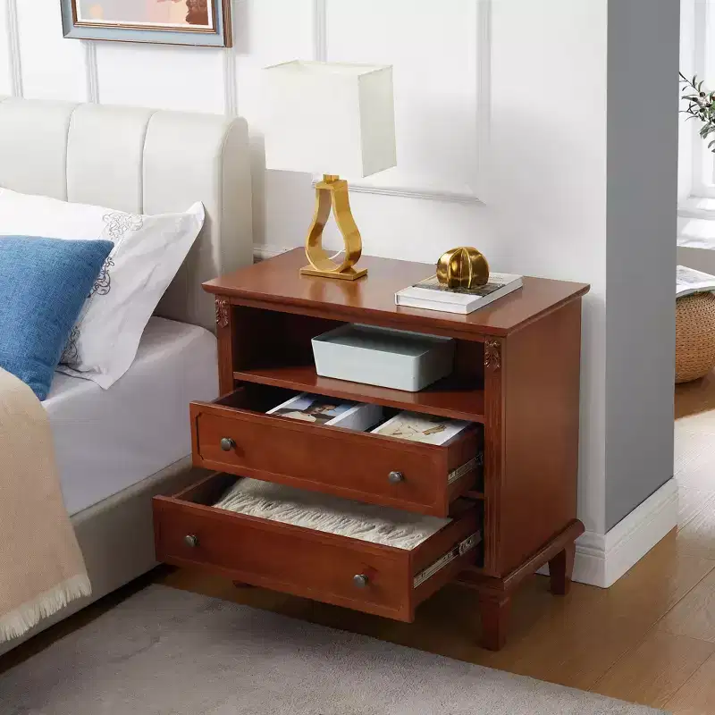 Open Space and 2 Rustic Farmhouse 2 Drawer Nightstand for Bedroom Living Room