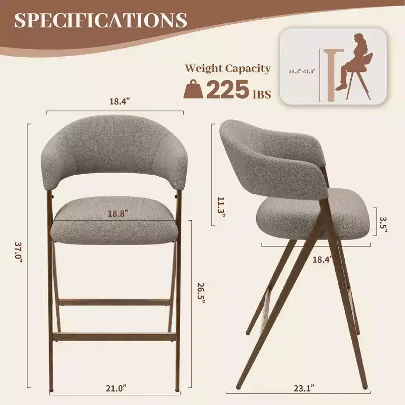 Soft Fabric Dining Chair with Sweeping Backrest & Wood-Look Legs, Kitchen Side Chair with Integrated Footrest