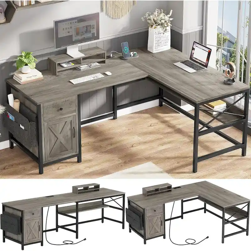 L Shaped Computer Desk Drawer Power Strip Storage Cabinet Storage Bag