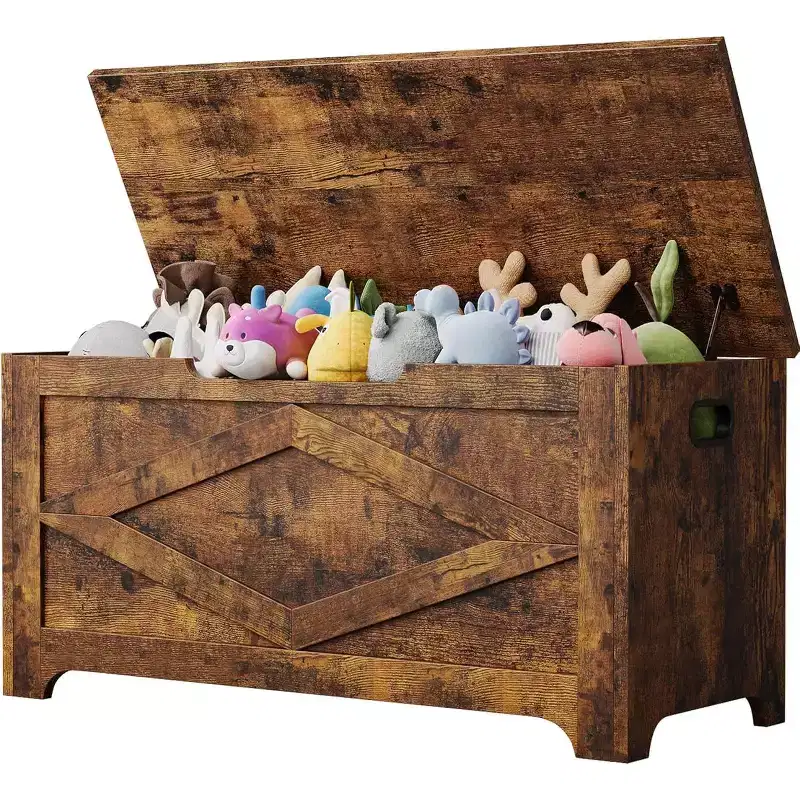 39.4'' Storage Bench, Wooden Storage Chest with 2 Safety Hinges, 300 Lbs Large Toy Chest with 2 Handles, Easy Assembly, for Entryway, Bedroom