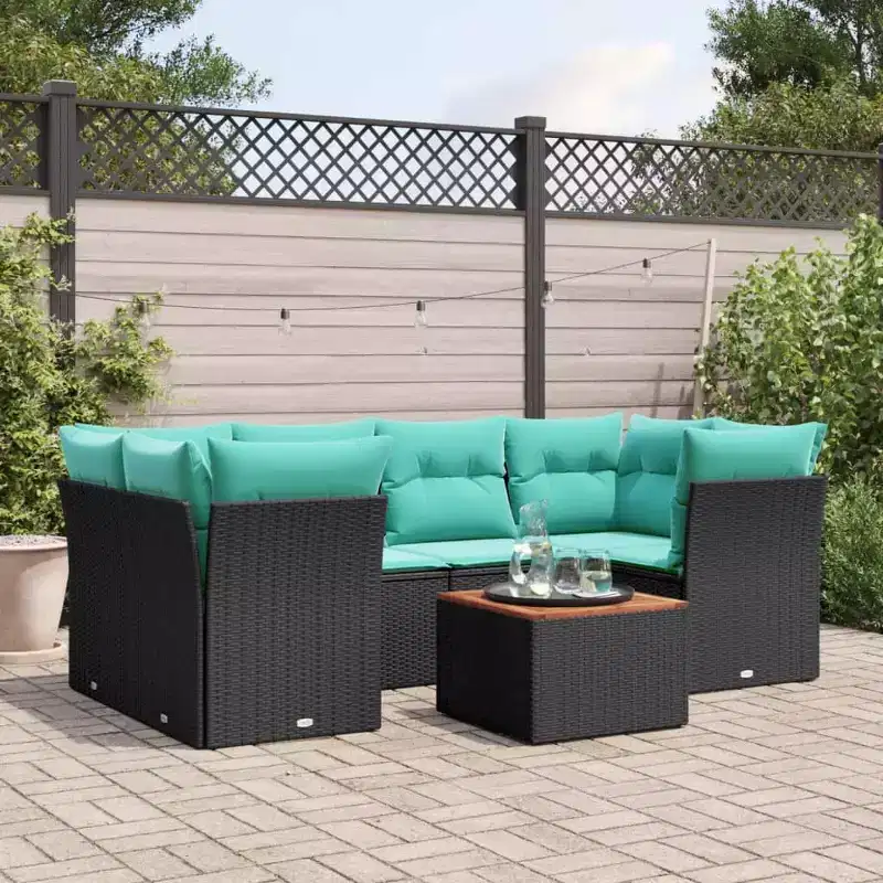 vidaXL 7 Piece Patio Sofa Set with Cushions Poly Rattan