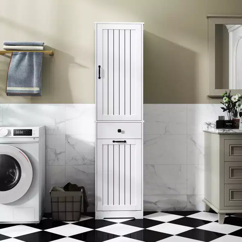 CLIHOME Bathroom Storage Cabinet Laundry Cabinet with 1 Storage Cabinet and 1 Drawer, White