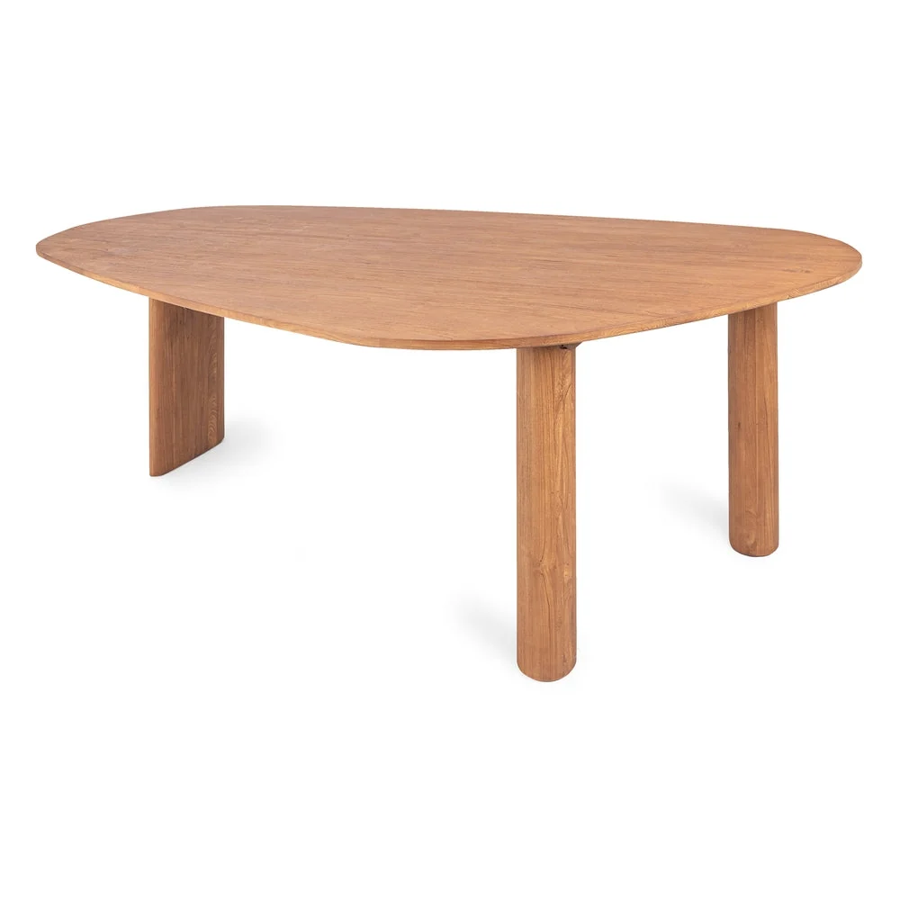 Contemporary Reclaimed Teak Dining Table with Sculptural Mixed-Leg Base for Dining Rooms