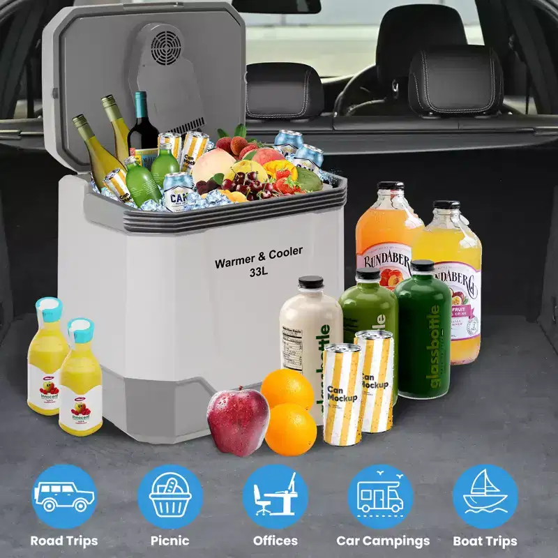 Electric Cooler and Warmer w/ Handle, 35QT (33 L) Portable Thermoelectric Fridge, 110V AC & 12V Adapter 32-131H Car Fridge Cooler for Camping