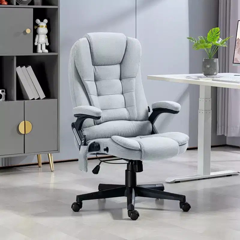 Okak 6 Point Vibrating Massage Executive Office Chair with Heat, Reclining Computer Chair with Remote, Comfy Chair for Study, Office, Gray