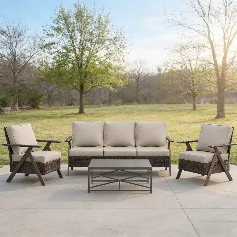 Bestier Patio Furniture Set, Outdoor Conversation Set with Thick Cushion Sofa Chairs Coffee Table for Garden Backyard Porch