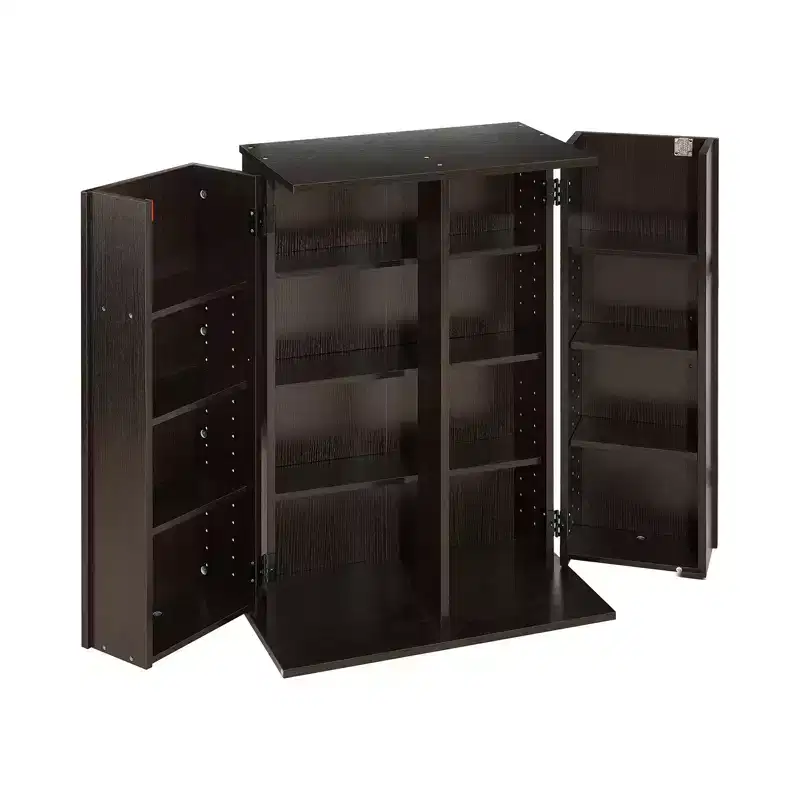 VEVOR Media Storage Cabinet, 4-Tier DVD Shelf Organizer, 24.02 x 14.49 x 33.31 in Multimedia Storage Organizer for CDs, DVDs, Books, Games, Brown