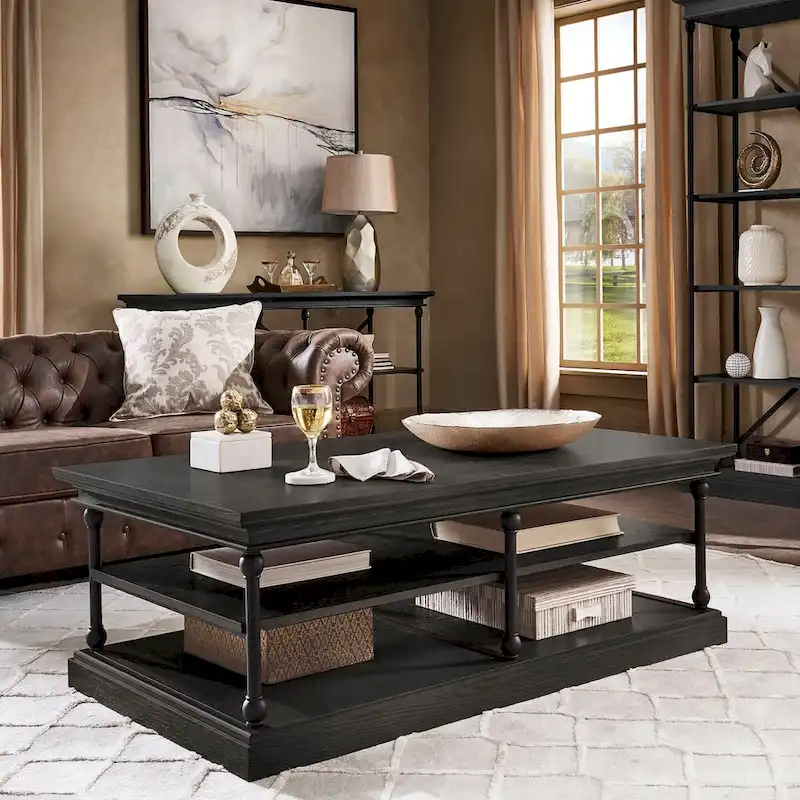 Rectangular storage shelf coffee table