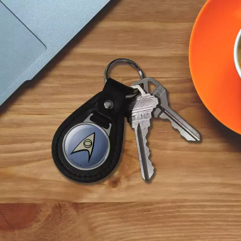 Star Trek Science Shield Black Leather Keychain