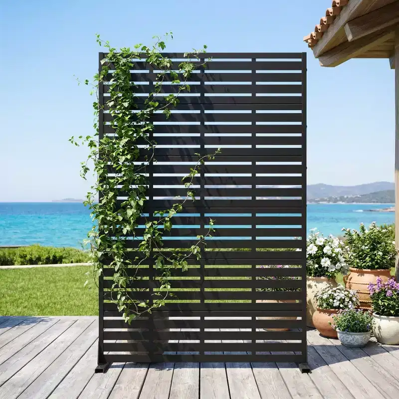 72H x 47W Outdoor Metal Privacy Screen Freestanding Fence Panels in Black for Garden Patio Deck Yard