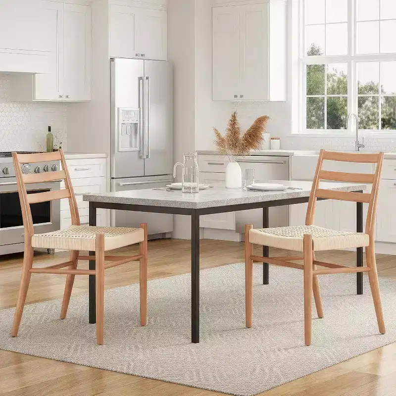 TUYOHW Mid Century Farmhouse Style Dining Chairs Set of 2,Dining Room Chairs with Woven Rope Seat & Sturdy Metal Frame