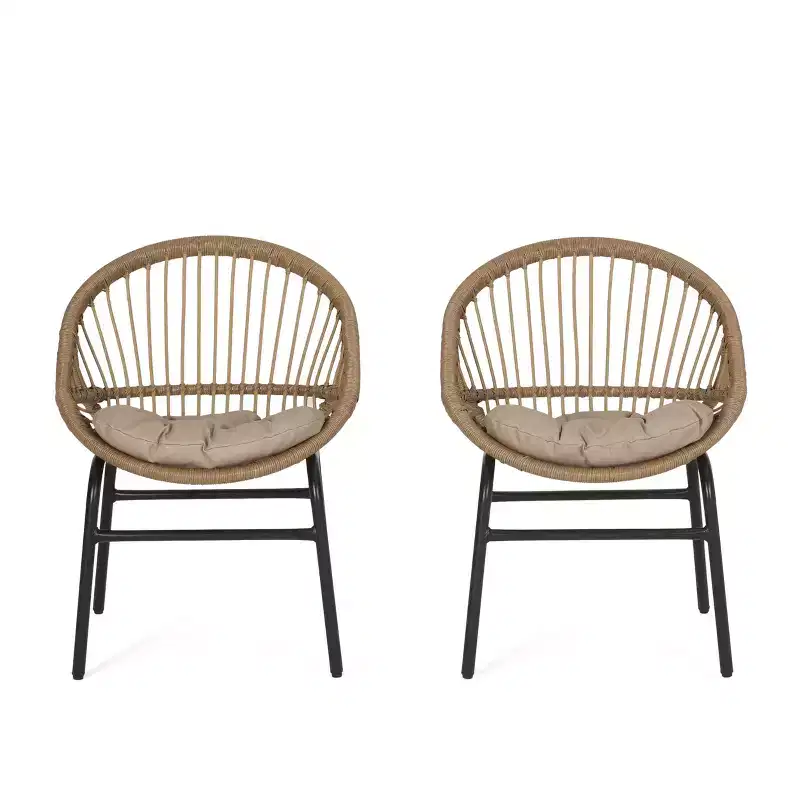 Okak 17 Sleek Wicker Rattan Patio Accent Chairs with Curved Back,Set of 2,Ergonomics Outdoor Leisure Chair for Porch,Garden&Backyard,400lbs Max
