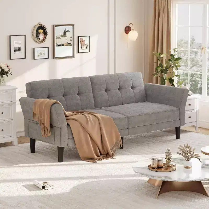 Sofa Bed, Couch Bed with Deep Seat with Adjustable Backrest Armrest for Home Living Room