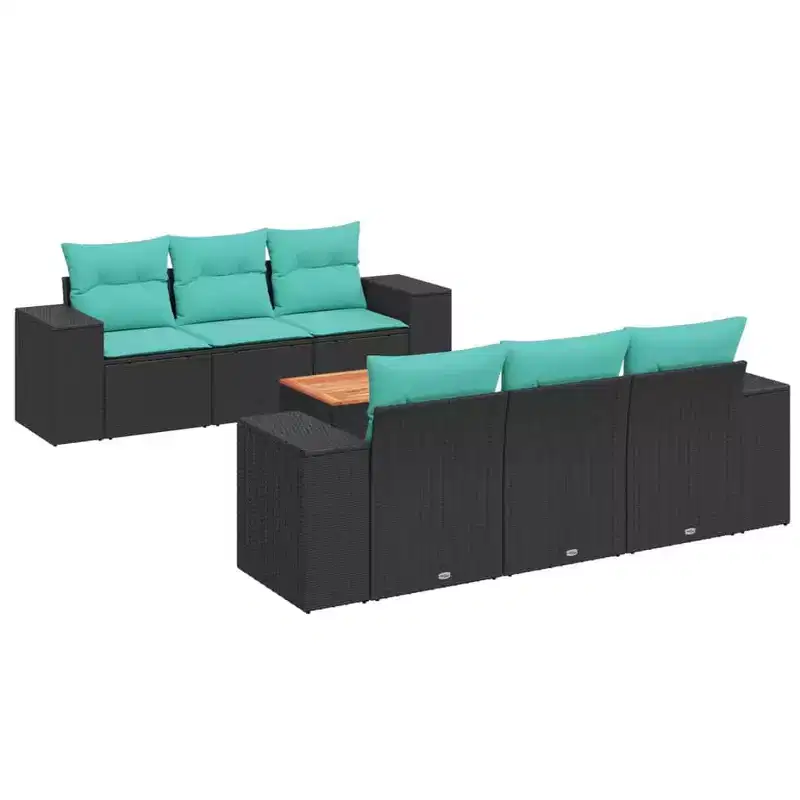 vidaXL 7 Piece Patio Sofa Set with Cushions Black Poly Rattan