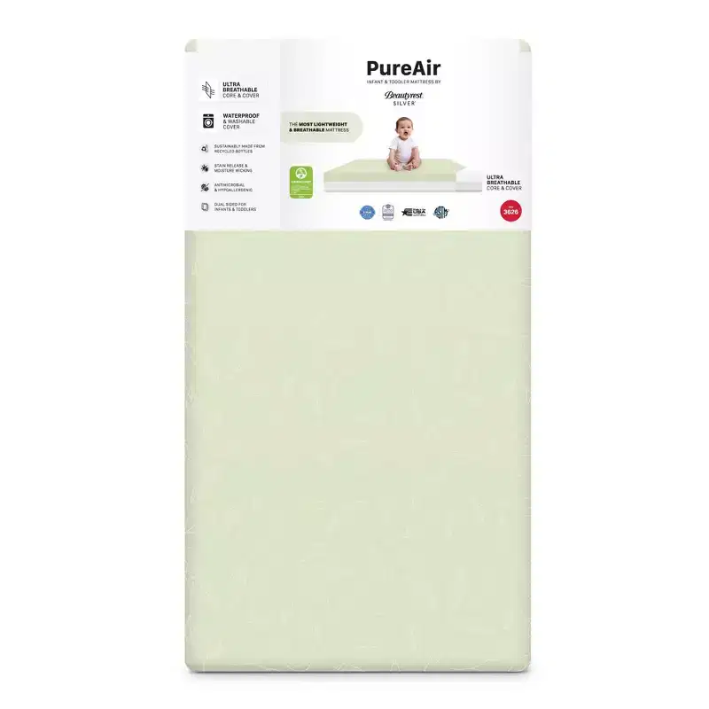 Two-Stage Crib and Toddler Mattress, Breathable & Waterproof, GREENGUARD Gold Certified