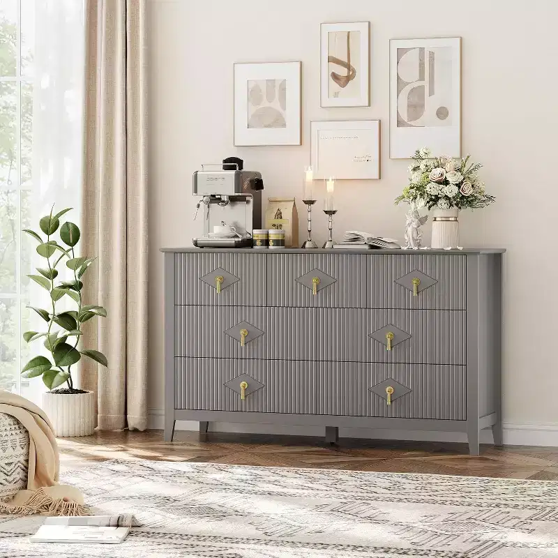 54 Fluted 7-Drawer Dresser - Modern Wood Storage Cabinet for Bedroom & Living Room