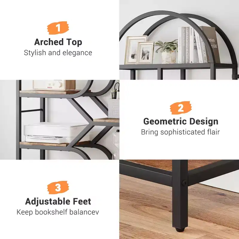6-Tier Open Bookshelf, 81.7 Inch Arched Bookcase Display Racks with Open Storage Shelf, Metal Frame