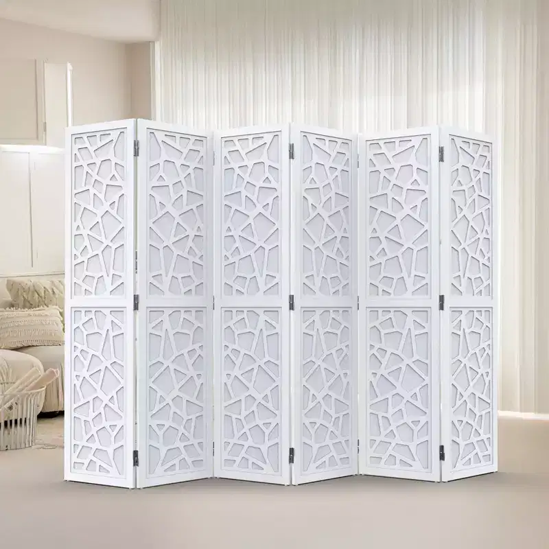 6 Panel Room Divider, Non-Woven Fabric Privacy Screen - White