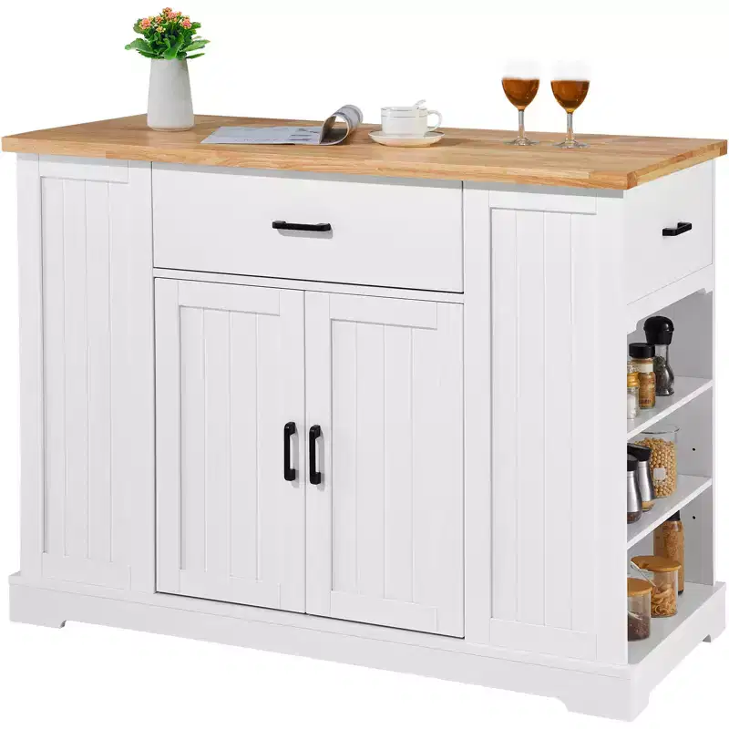 Kitchen Island Cart Storage Cabinet Serving Cart with Drawer Shelves Heavy Duty Portable