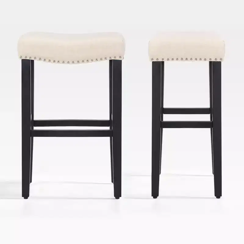 29 Upholstered Saddle Seat Bar Stool (Set of 2), Black/Beige