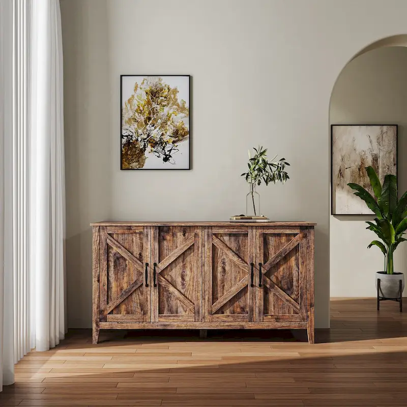 Cabinet with 4 Doors and 4 open shelves,Freestanding Sideboard Storage Cabinet Entryway Floor Cabinet for Office Bedroom