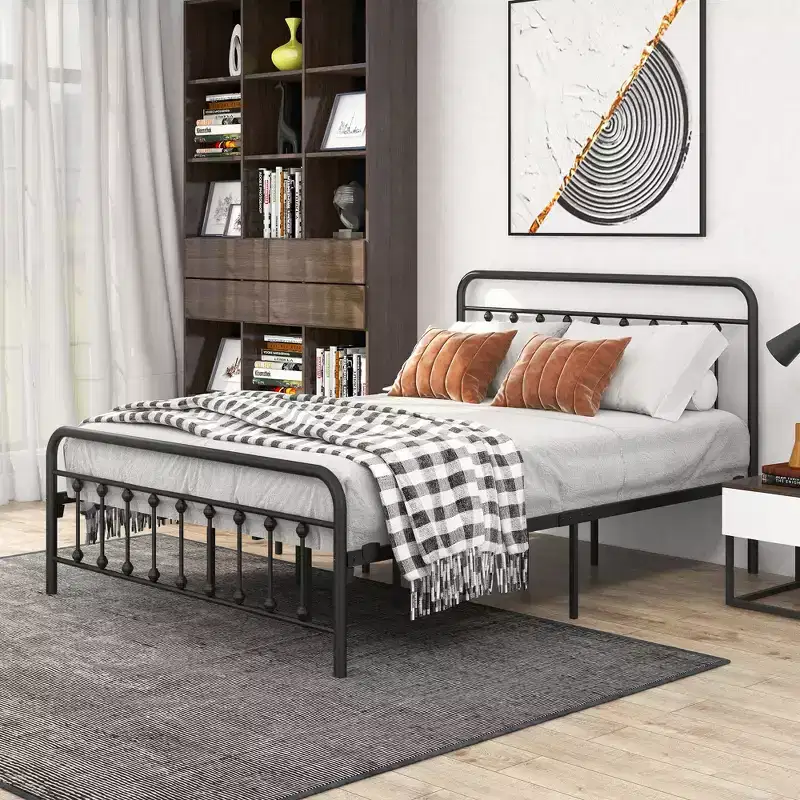 Bronte Modern Metal Platform Bed Frame with Headboard, Footboard and Under Bed Storage