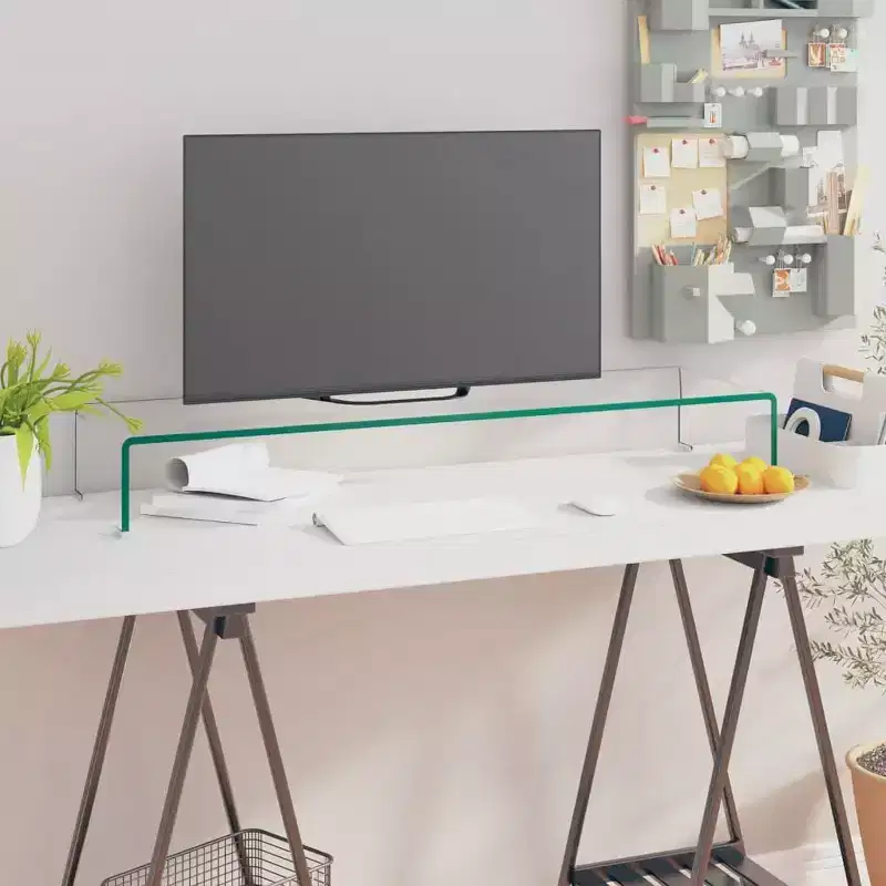 Tempered Glass TV Stand – Modern Monitor Riser with Storage, Clear