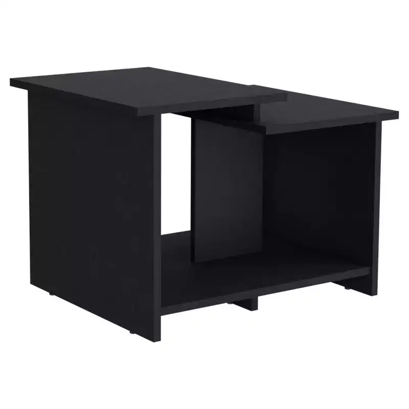 Black Rectangle Coffee Table with Open Shelf, Seats 1