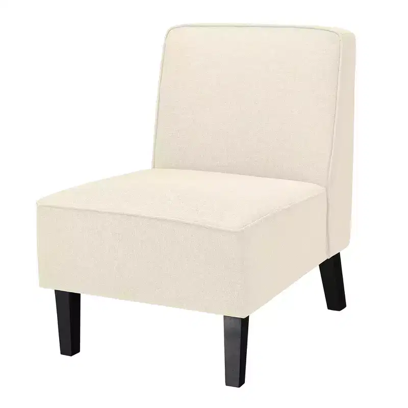 Modern Armless Accent Chair Fabric with Rubber Wood Legs Beige/Gray
