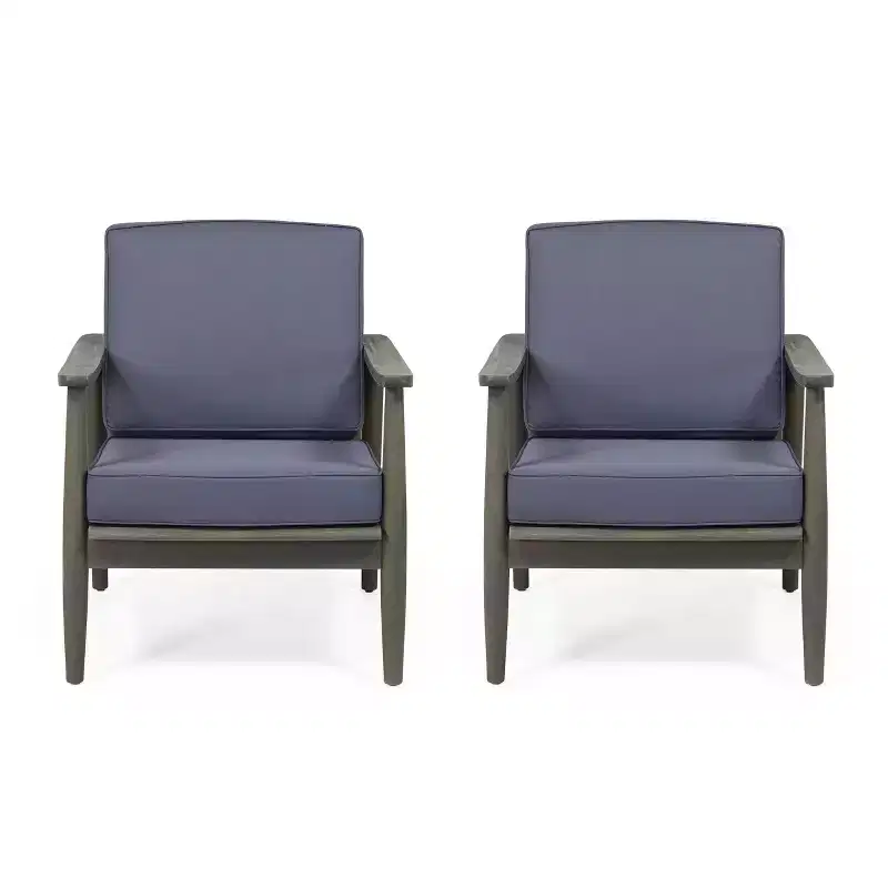 Willowbrook 2pc Acacia Wood Club Chairs - Gray/Dark Gray - Christopher Knight Home
