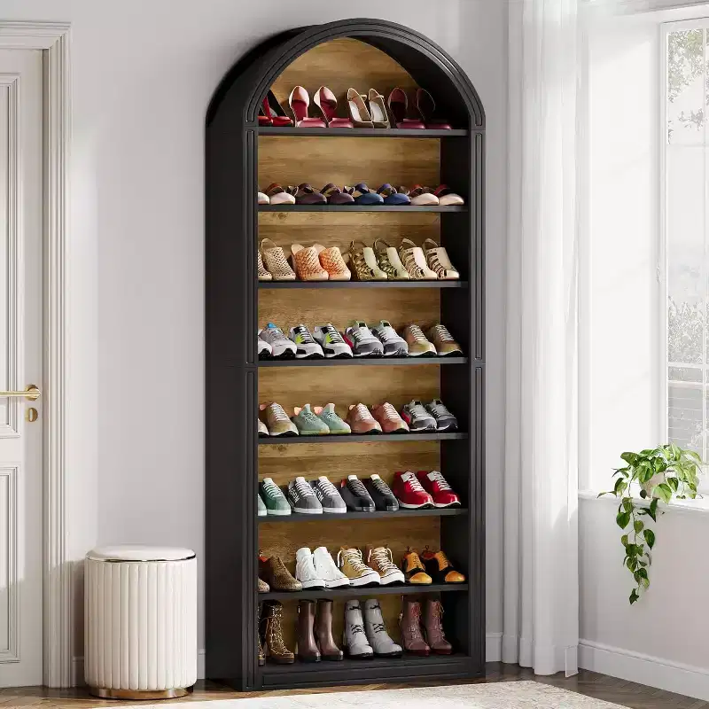 Lantine 8-Tier Tall Shoe Storage Cabinet, Large Shoe Organizer, Wooden Freestanding Shoe Rack for Closet Entryway