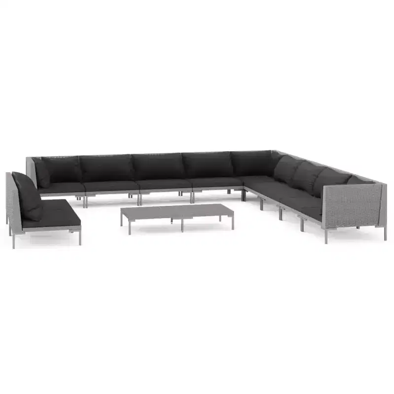 vidaXL Patio Lounge Set Outdoor Sectional Sofa 12 Piece Poly Rattan Dark Gray with Cushions - Perfect for Garden, Deck, or Patio