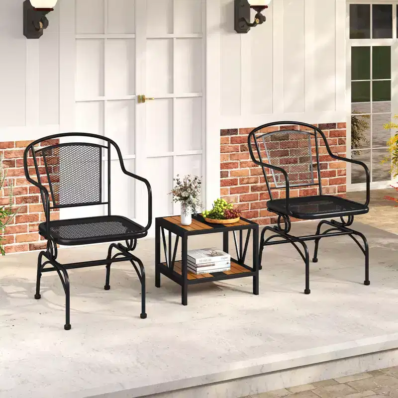 Costway Patio Rocking Chairs Set of 2 w/ Metal Mesh Backrest & Seat Armrests Gentle