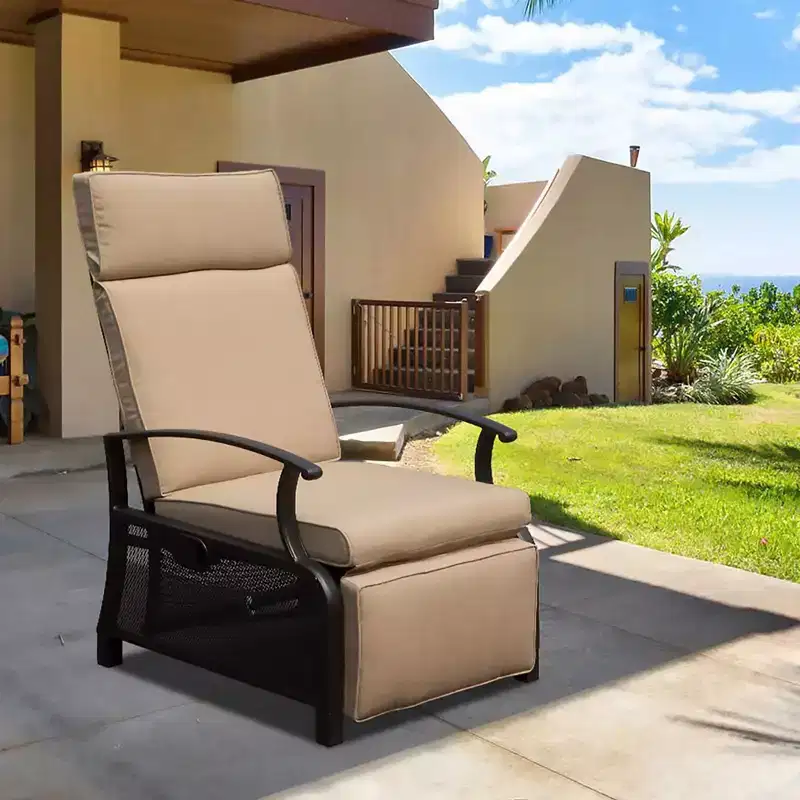CLIHOME Adjustable Outdoor Patio Lounge Chair,with Flip Table Push Back & Removable Cushions
