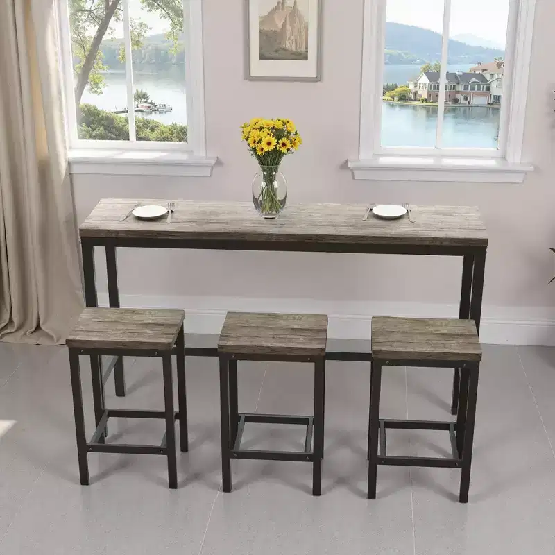 Okak 4-Piece Industrial Bar Dining Table Set & Bar Stools for Kitchen,Dining Room,Metal & Wood Dinette Set for Breakfast