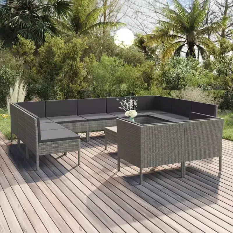 vidaXL Patio Lounge Set Outdoor Sectional Sofa Set Table Poly Rattan Gray