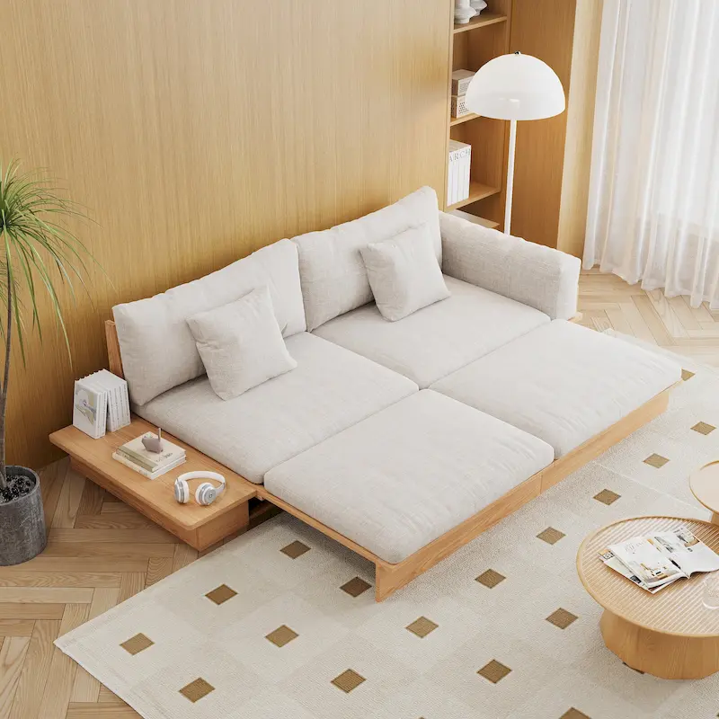 JASIWAY Modern Solid Wood Upholstered Cotton Linen Sofa