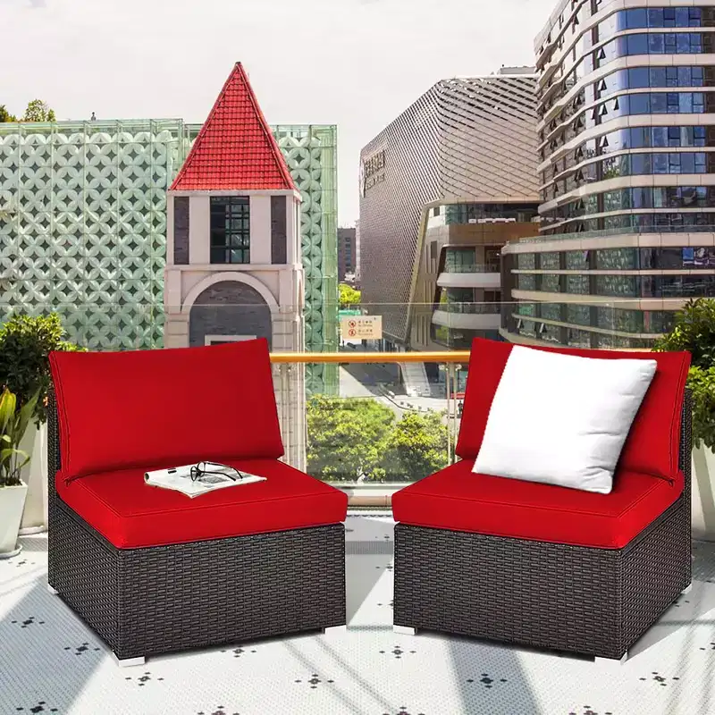 Costway 2PCS Patio Rattan Armless Sofa Sectional Conversation Furniture Set W/Cushion