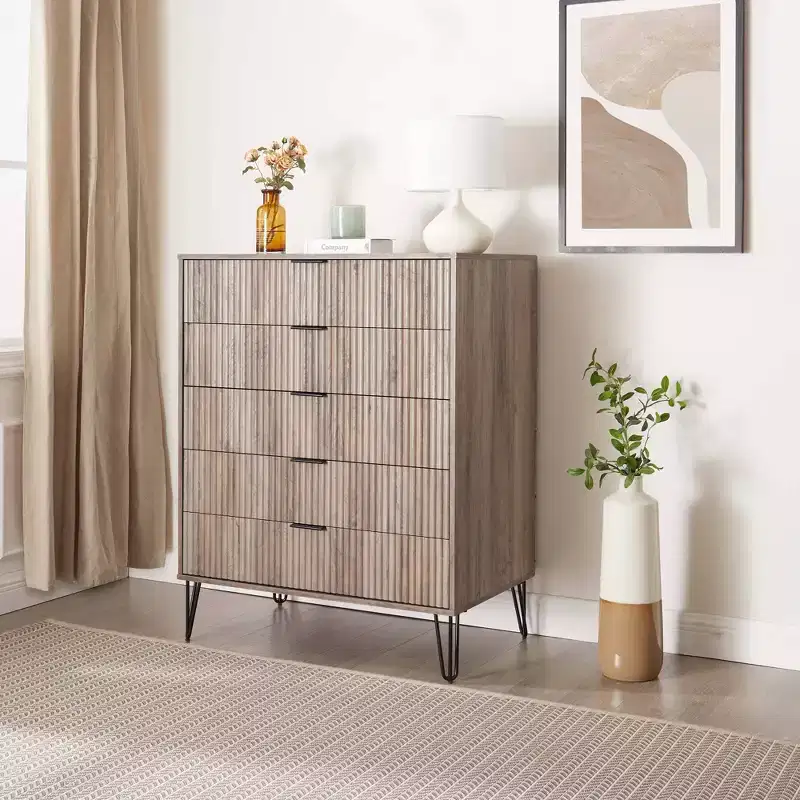 5-Drawer Dresser with Anti-Tip Hardware Rustic Gray or White