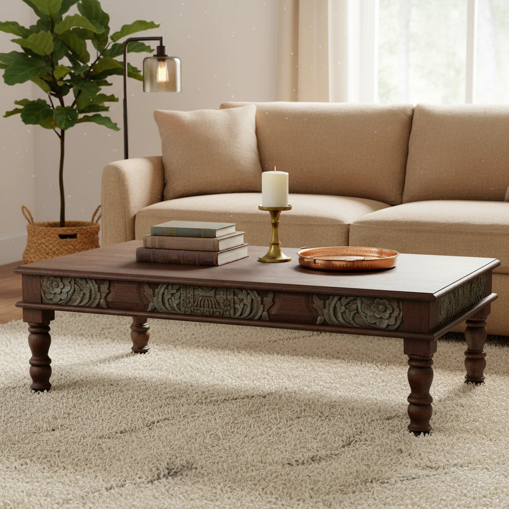 Carved Panel Reclaimed Wood Coffee Table - 55 x 34