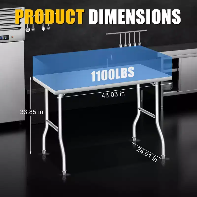 Acekool Folding Stainless Steel Table, Heavy Duty Portable Prep Table Workbench, No Assembly, for Kitchen, Laundry, Camping, Garage