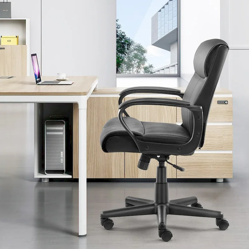 Adjustable Office Chair with Padded Armrests and PU Leather Seat