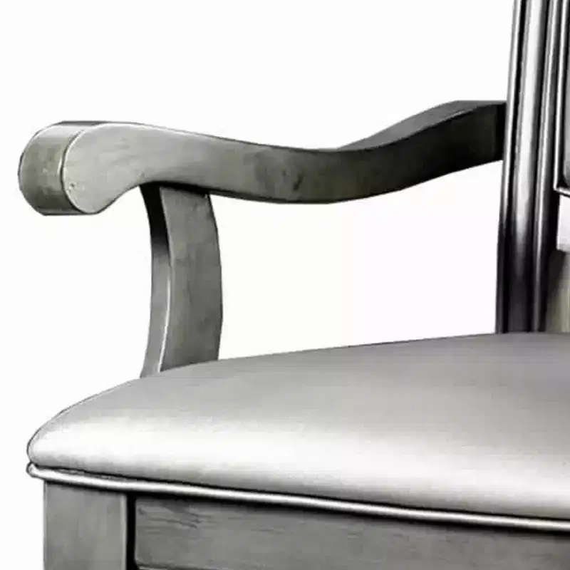 Royal Hampton Style Wooden Arm Chair With Leatherette Cushions In Gray, Set Of 2