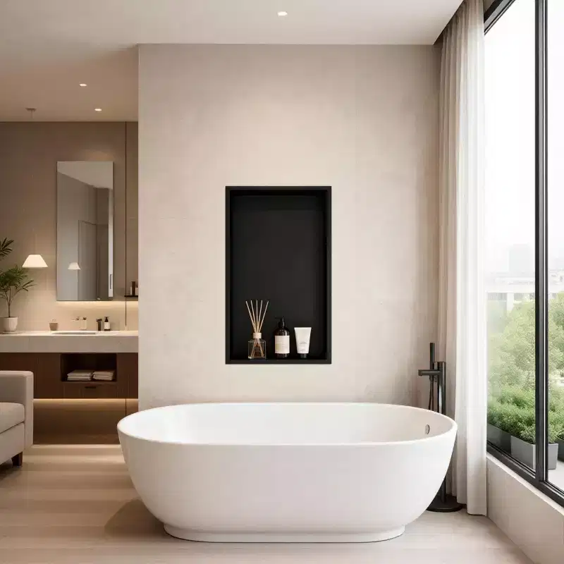 Matte Black Stainless Steel Recessed Shower Niche, 1–2 Shelf, Single Use