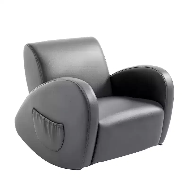 Kids Sofa Rocking Chair with Side Pocket, PU Leather Toddler Armchair for Children Gray
