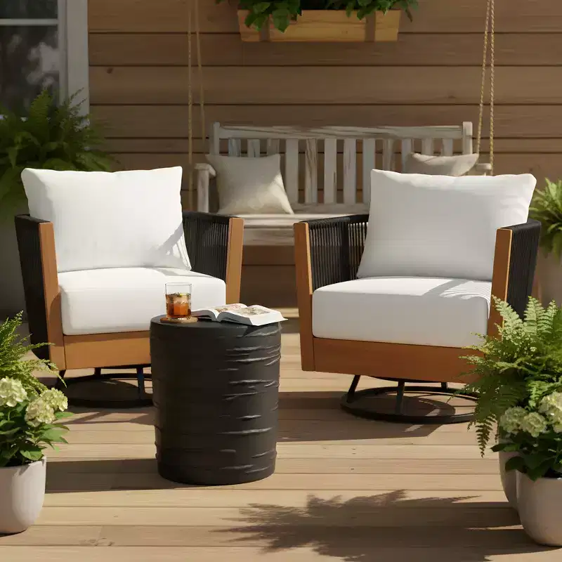 Christopher Knight Home Ananda Modern 3 Piece Acacia Patio Swivel Chairs with Rope Design and Table Set
