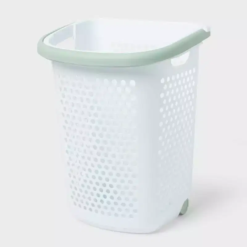 Rolling Hamper White with Daydream Green Handles - Brightroom™