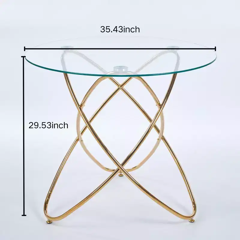 Dining Table with Metal Leg and Tempered Glass Top, Modern Space-Saving Design for Kitchen or Living Room