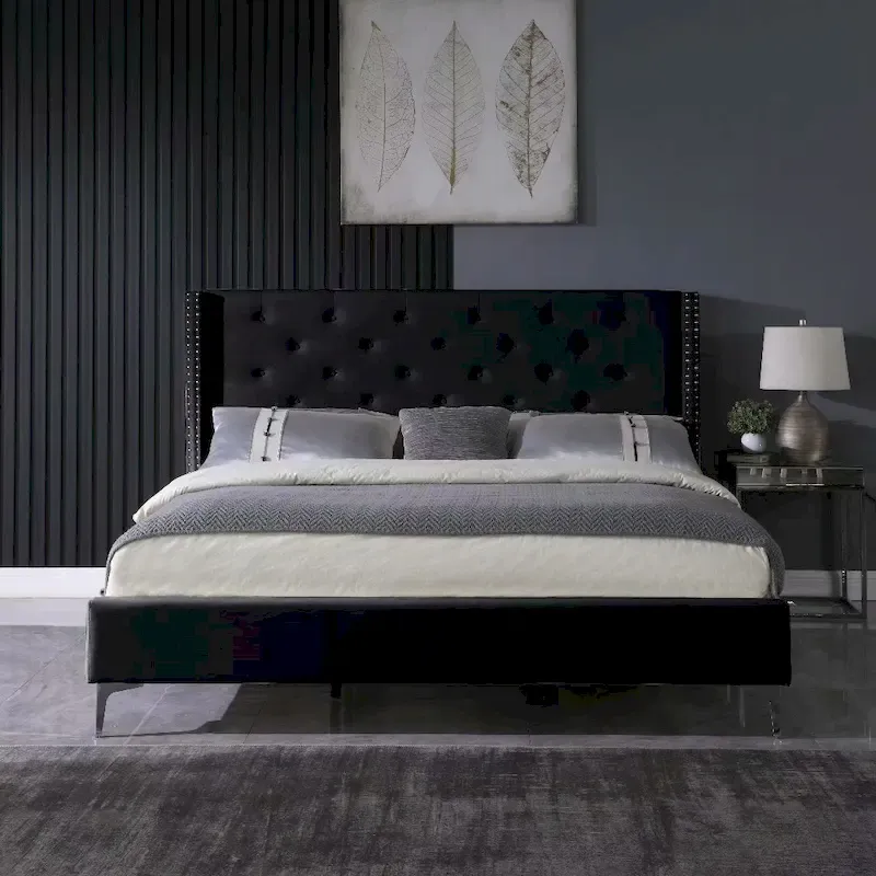 Black / Blue / Grey / Beige Velvet Tufted Platform Bed Frame — California King